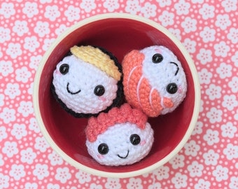 Handmade crochet sushi, Amigurumi kawaii salmon omelette or tuna of your choice for decoration