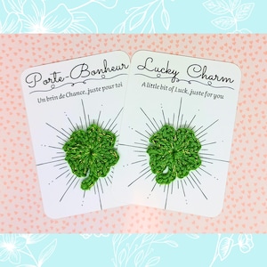 Porte-Bonheur Trèfle au Crochet – Trèfle à 4 Feuilles - Carte support émotionnel - Carte Chance Bonheur Espoir - Cadeau personnalisé