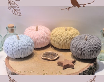 Decorative crochet pumpkin, handmade pastel colored pumpkin for fall