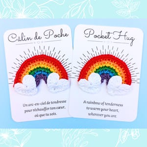 Câlin de Poche Arc-en-Ciel au Crochet – Carte support émotionnel - Cadeau amitié, Cadeau pour elle, Cadeau pour lui, Cadeau anniversaire