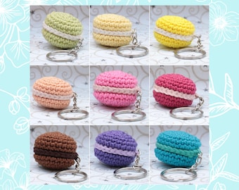 Gehäkelter Macaron-Schlüsselanhänger – Handgefertigte Gourmet-Amigurumi – Farbenfrohe Köstlichkeiten zur Auswahl