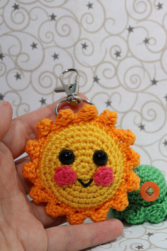 Crochet Smiling Sun Keychain Cute Handmade Amigurumi Bag Etsy