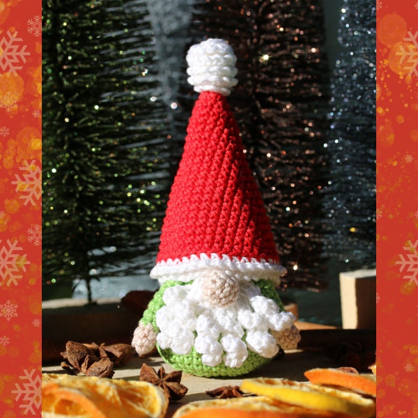 Gnome de Noël au crochet, amigurumi fait main pour décoration