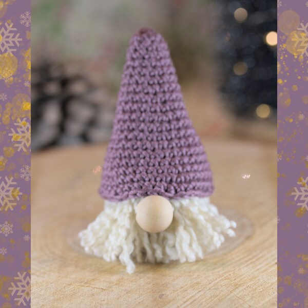 Purple crochet gnome, handmade Scandinavian style amigurumi for Christmas decoration