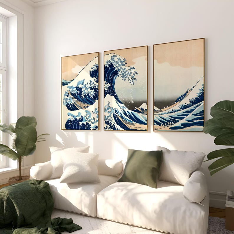 Hokusai Wave Triptych - AI Enhanced Japanese Art (Digital Download) image 7