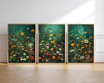 Rustieke wilde bloemenprints: vintage botanische kunst, set van 3 (digitale download)