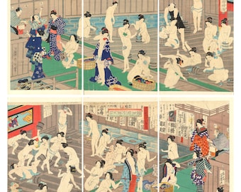 Japanese Bathhouse Ukiyo-e Print: Edo Period Wall Art (Digital Download)