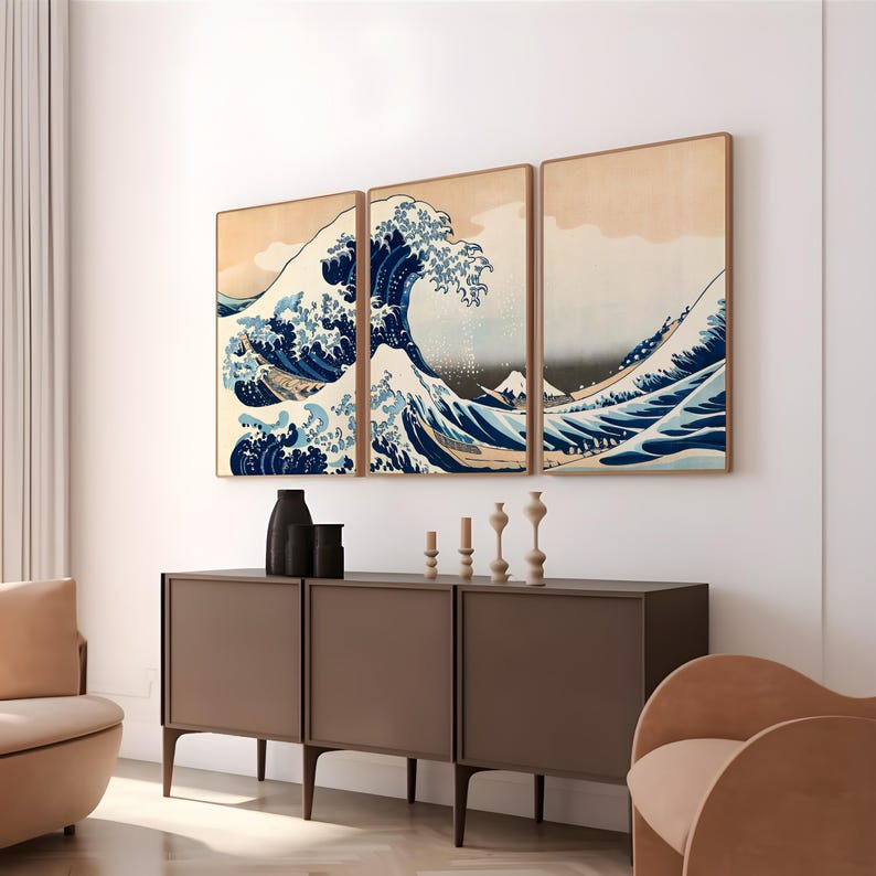 Hokusai Wave Triptych - AI Enhanced Japanese Art (Digital Download) image 9