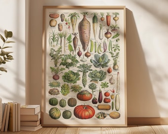 Vegetable Chart Print: Vintage Educational Poster for Kids (Digital Download)