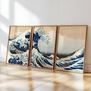 Hokusai Wave Triptych - AI Enhanced Japanese Art (Digital Download) image 2