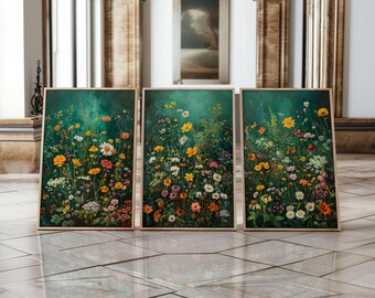 Groene botanische printset: minimalistische bloemenmuurkunst (digitale download)