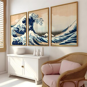 Hokusai Wave Triptych - AI Enhanced Japanese Art (Digital Download) image 4