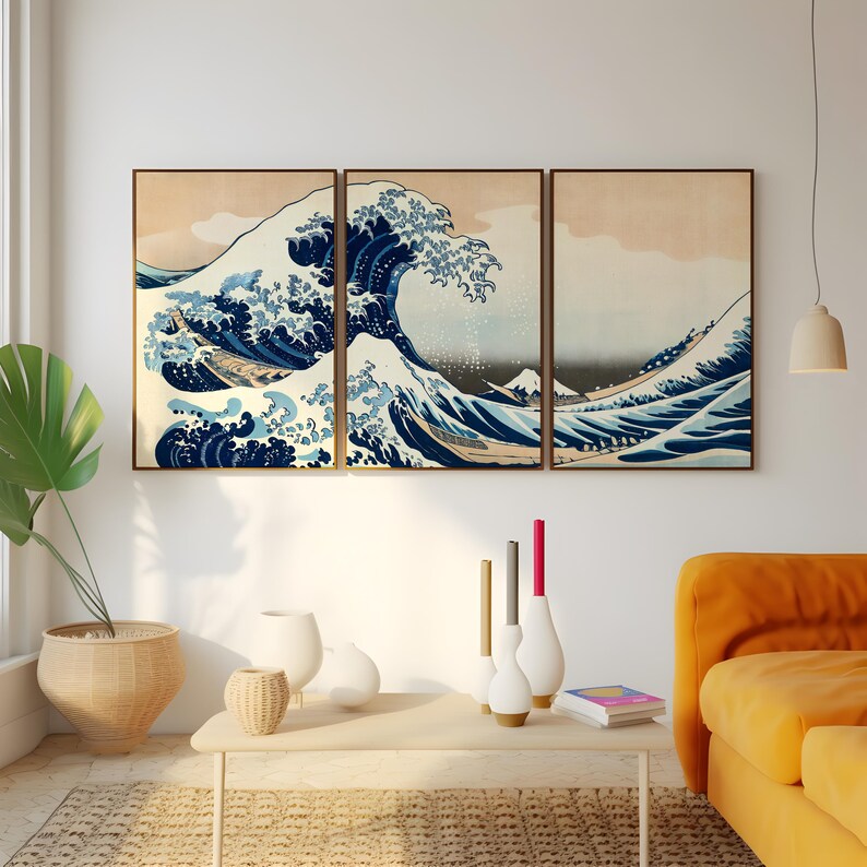 Hokusai Wave Triptych - AI Enhanced Japanese Art (Digital Download) image 6