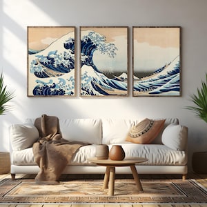 Hokusai Wave Triptych - AI Enhanced Japanese Art (Digital Download) image 5