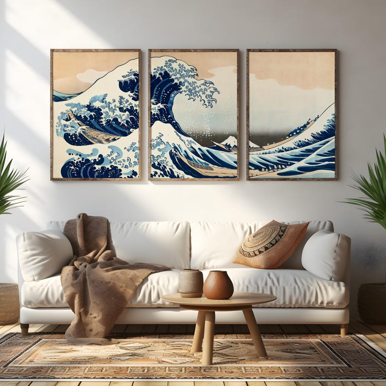 Hokusai Wave Triptych - AI Enhanced Japanese Art (Digital Download) image 5