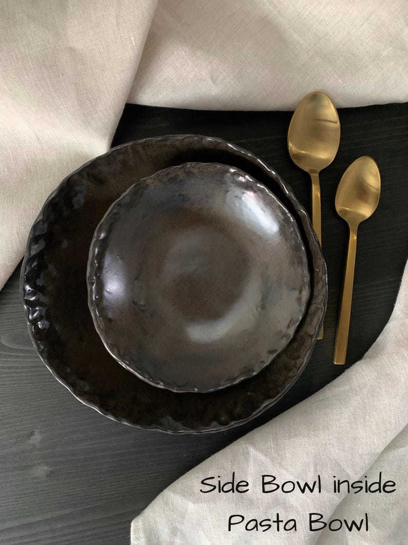 Handmade Plates and Bowls | Ceramic Stoneware Pottery Dish | Moody Rustic Dishes | Artisan Dinnerware Plate Set | Earth Tone Dinner Set afbeelding 15