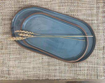 Appetizer Serving Tray Set | Cracker & Cheese Serve Board | Charcuterie Accessory | Handmade Pottery Side Dish | Hostess Gift for Home Cook