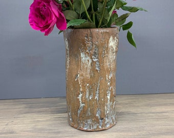 Ceramic Flower Vase | Woodsy Decor | Tree Lover Gift | Rustic, Natural, Earthy Decorator Vase | Sculptural Vessel | Woodland Tree Bark