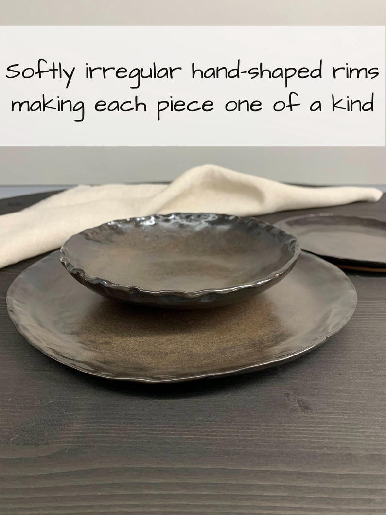 Handmade Plates and Bowls | Ceramic Stoneware Pottery Dish | Moody Rustic Dishes | Artisan Dinnerware Plate Set | Earth Tone Dinner Set afbeelding 6