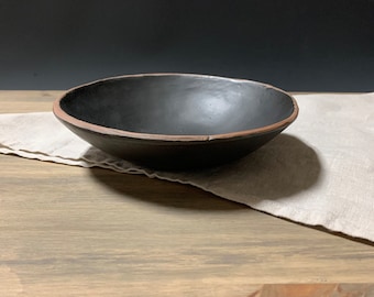 Rustic Ceramic Bowl | Matte Black Pottery | Small Fruit Bowl 9" | Modern Farmhouse Pottery | Unique Handmade Table Décor |  Natural Organic