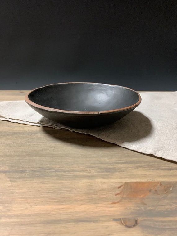 Rustic Ceramic Bowl | Matte Black Pottery | Small Fruit Bowl 9" | Modern Farmhouse Pottery | Unique Handmade Table Décor |  Japandi Design