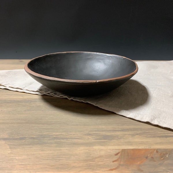 Rustic Ceramic Bowl | Matte Black Pottery | Small Fruit Bowl 9" | Modern Farmhouse Pottery | Unique Handmade Table Décor |  Japandi Design