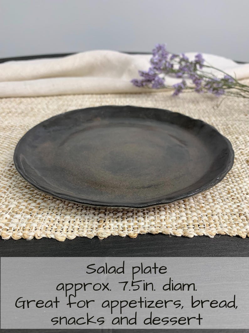 Handmade Plates and Bowls | Ceramic Stoneware Pottery Dish | Moody Rustic Dishes | Artisan Dinnerware Plate Set | Earth Tone Dinner Set Salad Plate