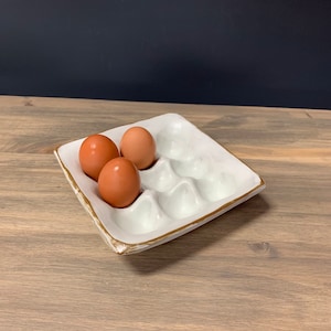 Farmhouse Egg Tray, Ceramic Egg Dish, Rustic Handmade Stoneware, Farmhouse Kitchen Accessory, Chicken Owner Gift, Fresh Egg Holder, Artisan