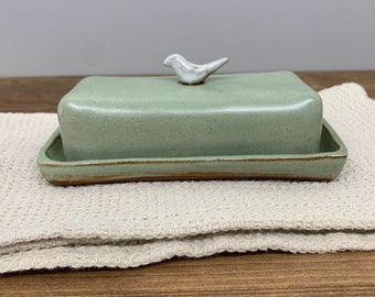 Handmade Butter Dish | Modern Pottery | Earthy Aesthetic Organic Kitchenware Gift | Artisan Pottery Butter Dish | Cooking Mom Gift | Green