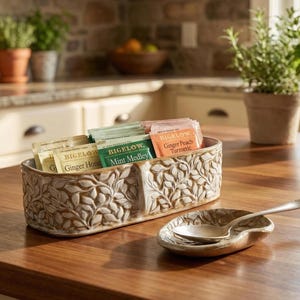Tea Bag Holder | Countertop Teabag Storage Caddy | Handmade Ceramics | Wedding Shower Daughter in Law Gift from Mother