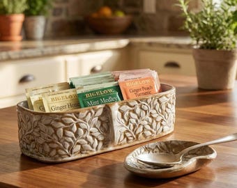 Tea Bag Holder | Countertop Teabag Storage Caddy | Handmade Ceramics | Wedding Shower Daughter in Law Gift from Mother