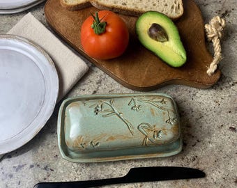 Handmade Butter Dish | Modern Pottery | Earthy Aesthetic Organic Kitchenware Gift | Botanical Artisan Pottery Butter Dish | Cooking Mom Gift