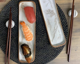 Sushi Plate Set | Handmade Asian Sushi Boards | Japanese Serving Dish | Handmade Ceramic Platter | Artisan Tableware | Gift for Sushi Lover