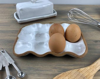 Fresh Egg Holder | Handmade Ceramic Egg Tray | Countertop Storage Crate | Rustic Farmhouse | Artisan Stoneware | Decorative Cooking Mom Gift