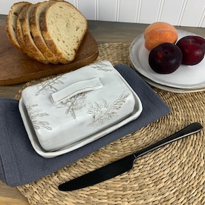 Handmade European Butter Dish | Earthy Aesthetic Organic Kitchenware Gift | Botanical Artisan Pottery | Cooking Mom Gift | Juniper Pine