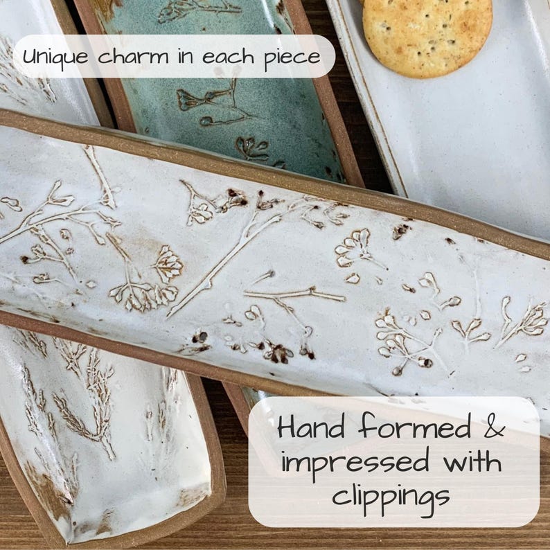 Appetizer Tray | Cracker & Cheese Serving Platter | Countertop Spice Tray | Cooking Mom Gift | Cheeseboard Party Platter | Modern Pottery Branch & Berry White