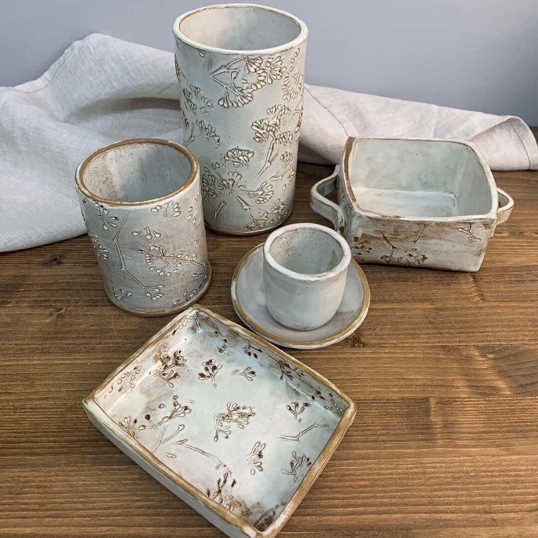 Vanity Organizer Botanical Bathroom Accessories Set Soap Dish Brush ...