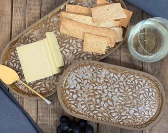 Decorative Tray Set | Cracker & Cheese Serve Board | Appetizer Serving Platter | Handmade Pottery Side Dish | Hostess Gift for Home Cook