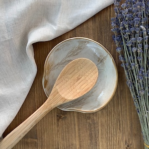 Handmade Spoon Rest | Pottery Spoon Holder | Cooking Mom Gift | Ceramic Kitchen Utensil Rest | Rustic Natural Countertop Decor Hostess Gift