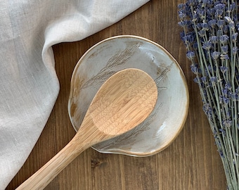 Handmade Spoon Rest | Pottery Spoon Holder | Cooking Mom Gift | Ceramic Kitchen Utensil Rest | Rustic Natural Countertop Decor Hostess Gift