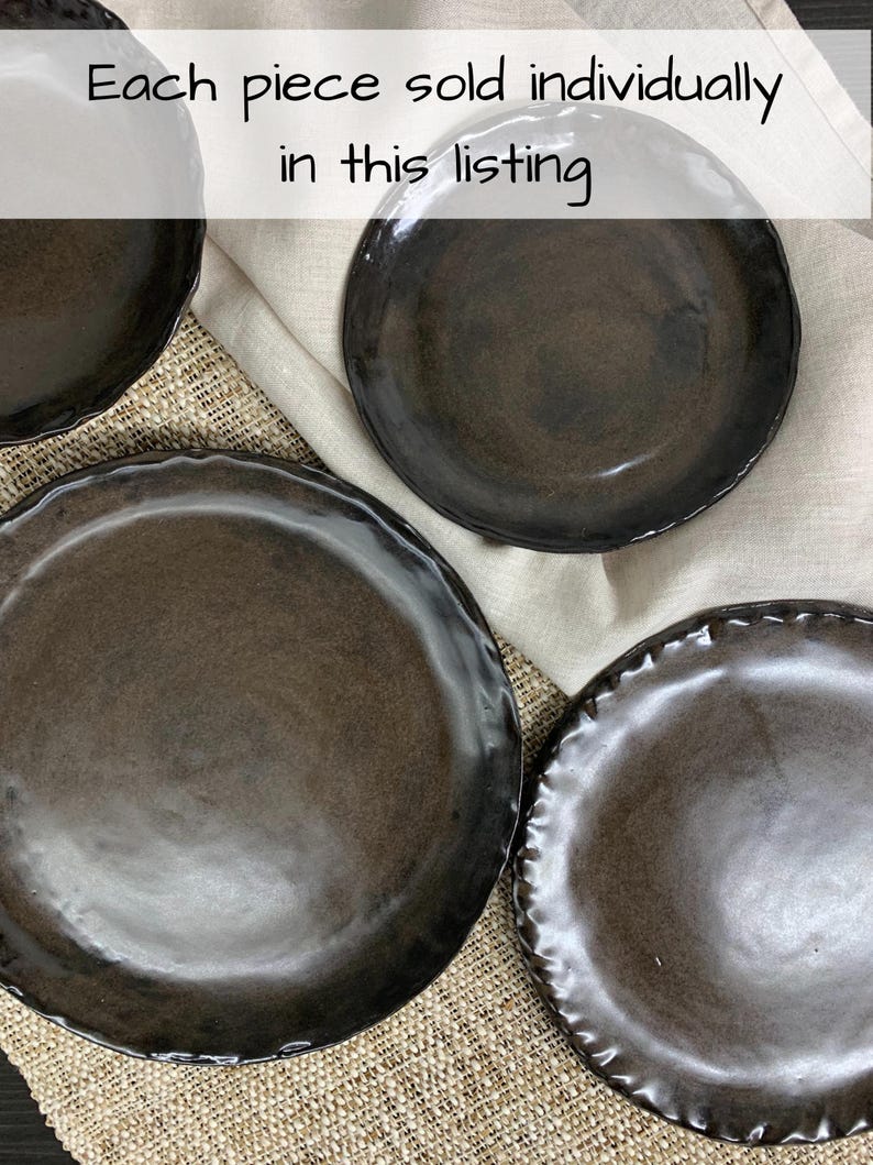 Handmade Plates and Bowls | Ceramic Stoneware Pottery Dish | Moody Rustic Dishes | Artisan Dinnerware Plate Set | Earth Tone Dinner Set afbeelding 8