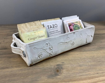 Teabag Organizer | Tea Caddy Ceramic | Countertop Organizer |  Kitchen Coffee Station Teabag Holder | Tea Person Gift | Natural Artisan Gift
