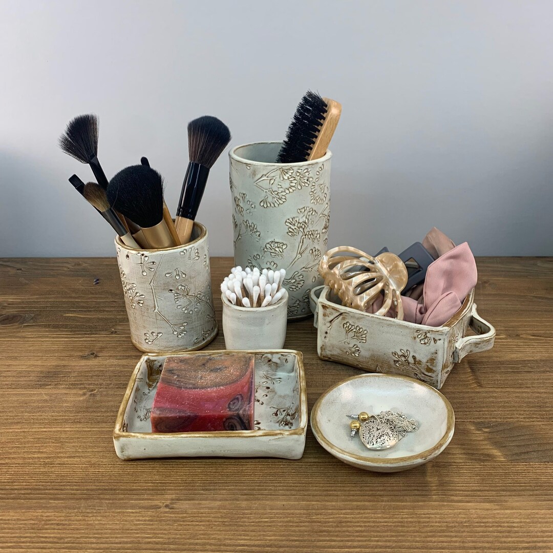Vanity Organizer Botanical Bathroom Accessories Set Soap Dish Brush ...