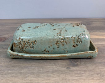 Handmade Butter Dish | Modern Pottery | Earthy Aesthetic Organic Kitchenware Gift | Botanical Artisan Pottery Butter Dish | Cooking Mom Gift