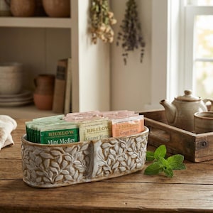 Tea Bag Holder | Handmade Ceramic Teabag Organizer | Countertop Tea Caddy | Cottagecore Storage | Tea Gift for Mom | Kitchen Drink Station