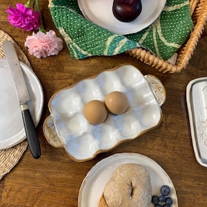 Ceramic Egg Tray | 12 Egg Holder Decorative | Rustic Handmade Pottery | Serving Dish | Kitchen Countertop Decor | Baking Mom Birthday Gift