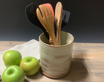 Utensil Holder for Kitchen, Ceramic Crock, Rustic Stoneware Pottery, Kitchen Counter Décor, Utensil Jar, Handmade Kitchen Organizer