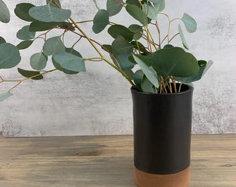 Black Vase | Modern Pottery | Japandi Vase for Flowers | Handcrafted Ceramics | 6 inch | Minimalistic Modern Rustic Pottery