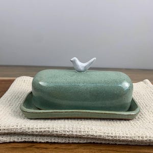 Handmade Butter Dish | Modern Pottery | Earthy Aesthetic Organic Kitchenware Gift | Artisan Pottery Butter Dish | Cooking Mom Gift | Green