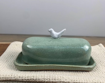 Handmade Butter Dish | Modern Pottery | Earthy Aesthetic Organic Kitchenware Gift | Artisan Pottery Butter Dish | Cooking Mom Gift | Green